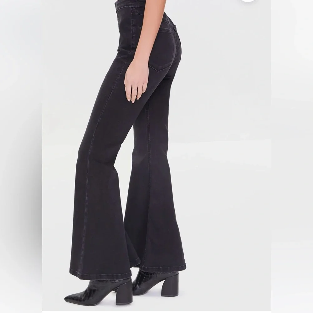 Forever 21 Premium Black Denim high waisted flair bell bottom size 27 - Picture 3 of 8
